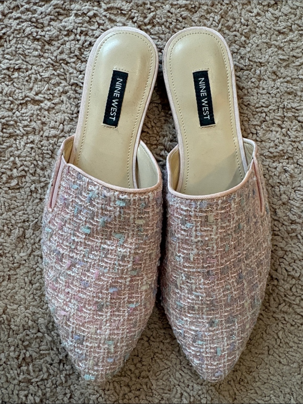 Nine West Pink Tweed Slip-On Pointed Mules